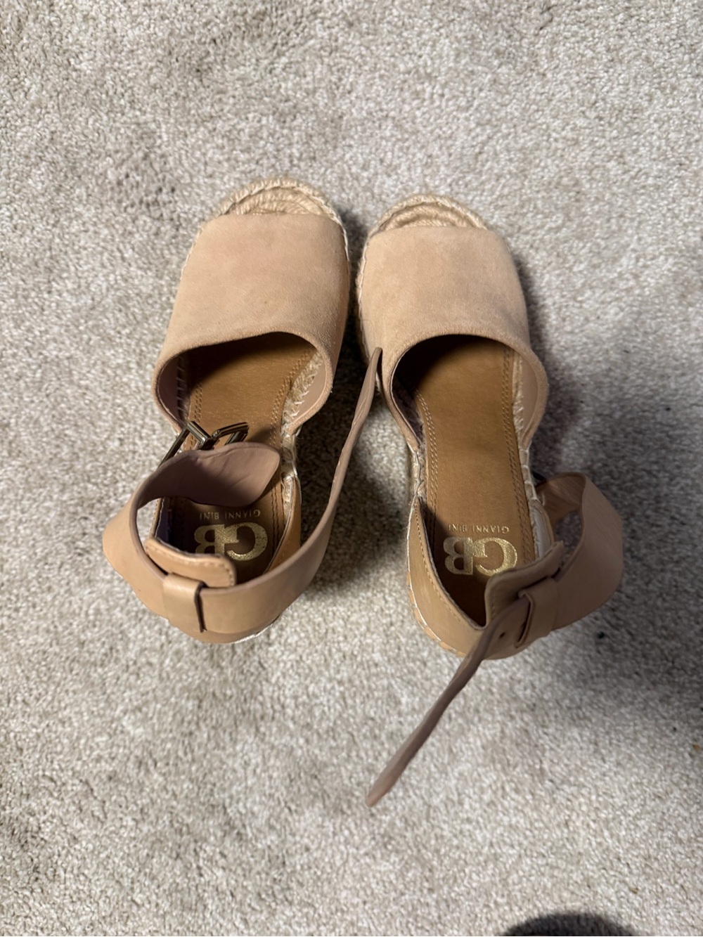 Gianni Bini Nude Tan Suede Espadrille Wedge Sandals